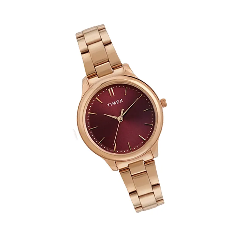 Timex Burgundy Dial Rose Gold-tone Couple Watch- TW00ZP005